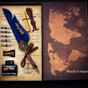 harry potter feather calligraphy pen set – vintage quill writing pen with ink, nibs & wax seal (10 piece wizard writing set)