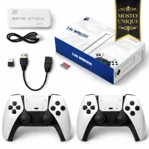 3d 4k ultra hd game stick wireless retro gaming console with 20,000 games, 2 controllers & 64gb card