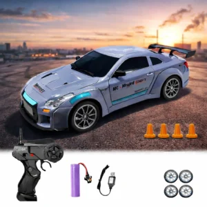 1:24 scale 2.4ghz rc drift racing car with led lights, pistol grip remote & rechargeable battery