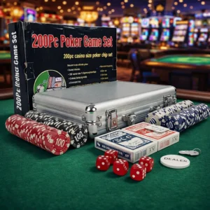200 pieces casino poker set with aluminium carry case | professional poker chips, cards & dice game kit