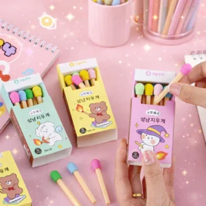 matchstick shape eraser set for kids | cute cartoon match box erasers (8 pieces)