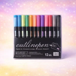 12 colour outline pen set | double line metallic effect marker pens for kids & art