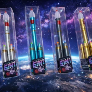 space rocket 5 in 1 led pen with 4 colour highlighters | fun writing & highlighting stationery