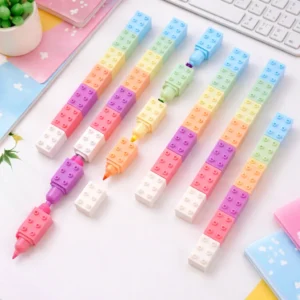 lego style stackable highlighter | 5 color building block marker for kids & study