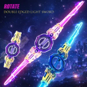 double edged fire spinning lightsaber | rotating dual head led laser sword with sound & type c rechargeable battery