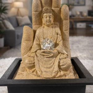 buddha hand water fountain with led light & crystal ball movement – decorative indoor tabletop fountain
