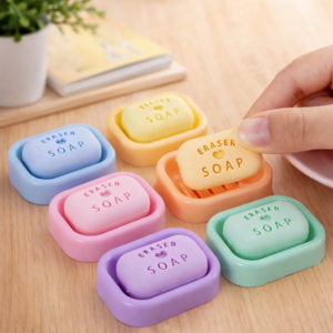 cute soap shaped eraser set with mini tray – kawaii kids stationery erasers