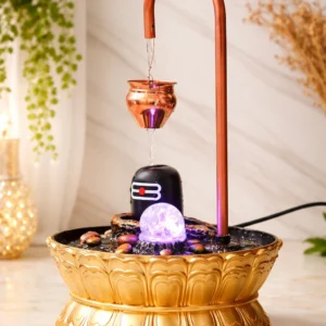 led shivling water fountain with crystal ball & copper pot – premium spiritual tabletop décor