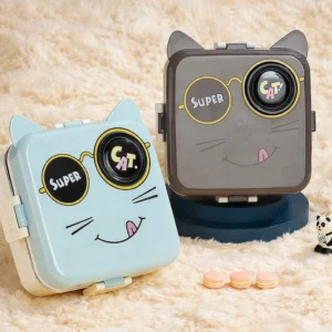 cat stainless steel kids lunch box with leakproof lid – cute bento lunch box for school