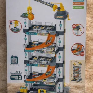 city parking multi level garage playset with manual crane & 3 cars | diy parking tower toy for kids