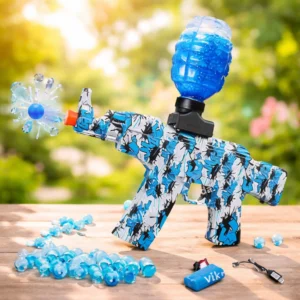 electric gelly shooting gun with led water beads & hopper | usb rechargeable gel blaster toy
