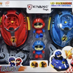 rc go kart battle set with remote control | 2 player kids racing toy with lights, music & 360° spin