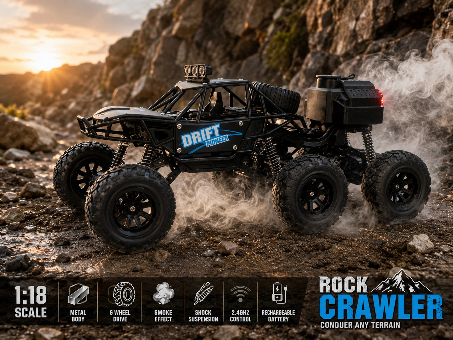 1:18 rc rock crawler 6 wheel metal body with smoke effect | rechargeable off road climbing rc car 1:18 rc rock crawler 6 wheel metal body with smoke effect | rechargeable off road climbing rc car