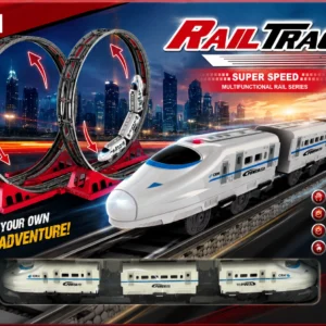 diy super speed rail track train set with rechargeable bullet train, 360° loop track & lights