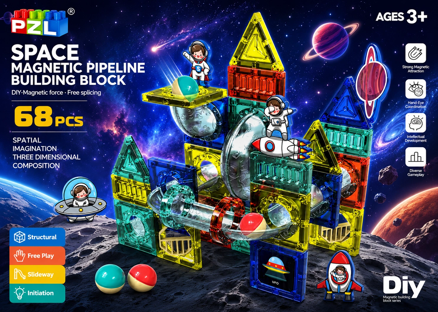 space magnetic pipeline building blocks 68 pcs diy stem marble run toy space magnetic pipeline building blocks 68 pcs diy stem marble run toy