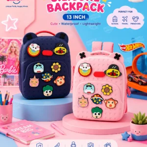 silicone backpack 13 inch with cute cartoon badges, waterproof lightweight school backpack for boys & girls, adjustable padded straps, hard shell kawaii travel & preschool bag