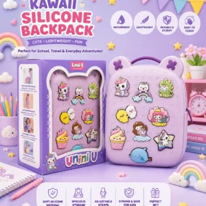 13 inch unicorn kids backpack crocs style with jibbitz tags, waterproof anti dust school backpack for girls, lightweight silicone travel & preschool bag, purple